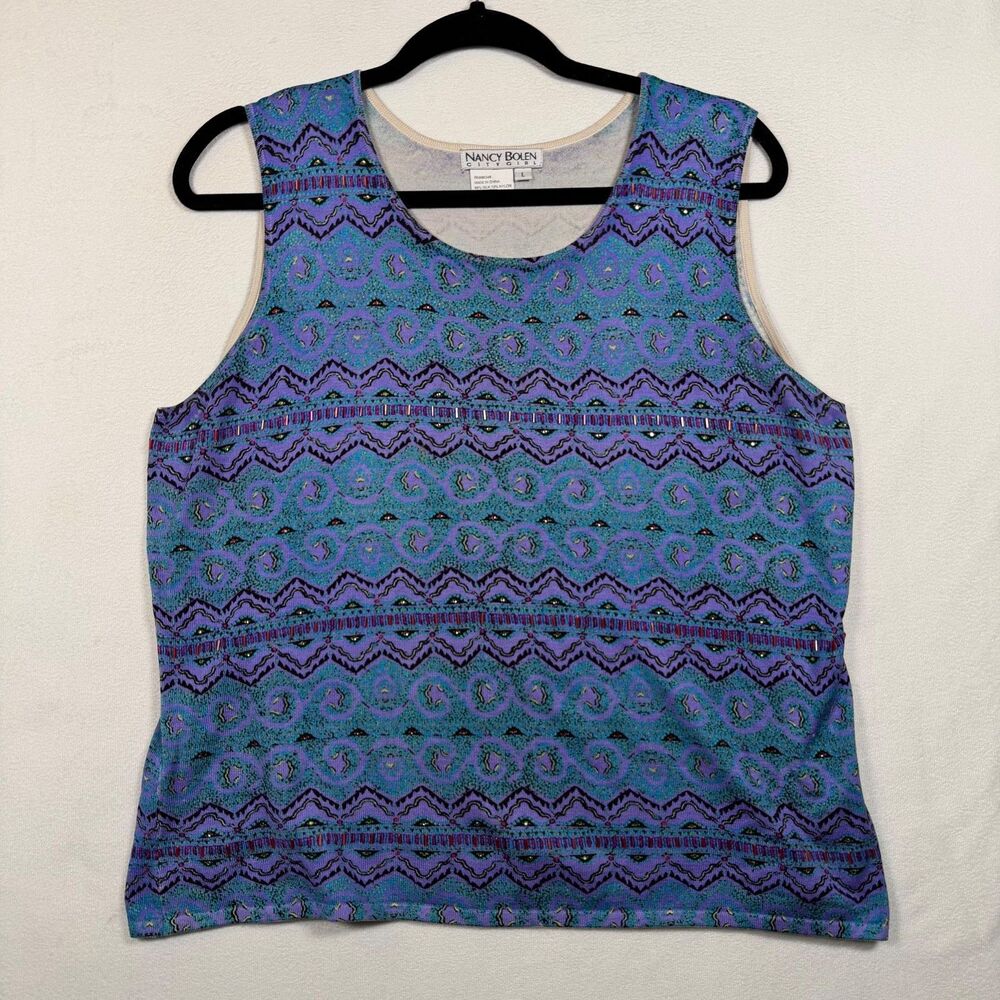 Nancy Bolen City Girl Silk Blend Top Womens Large Beaded Sleeveless Knit